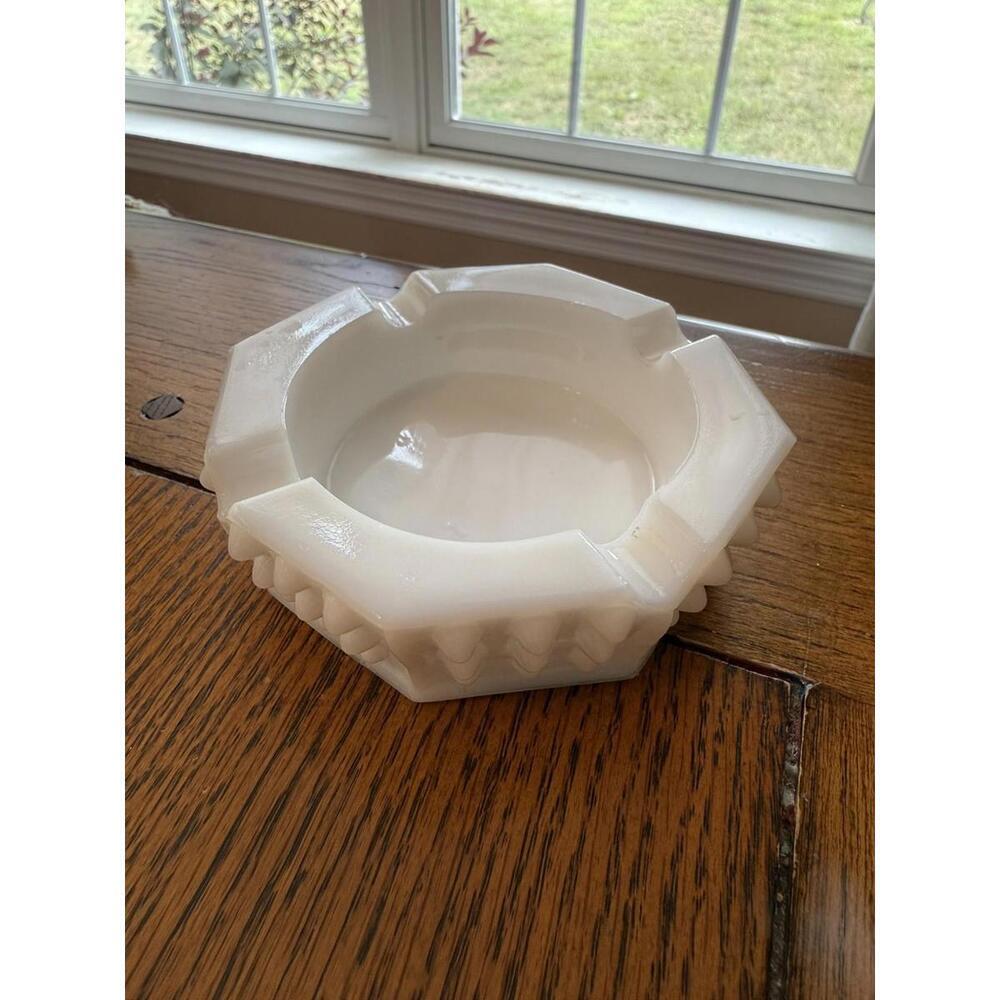 Fenton American Hobnail Milk Glass Octagon Shape Ashtray Vintage
